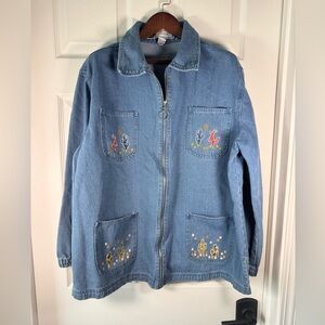 Vintage 80s Passion Novelty Cactus Denim Embroidered Shacket Womens Size Large